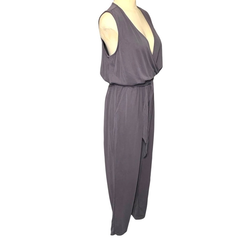 Dex Gray Hi Rise Jumpsuit Modal Blend Sz S Sleeveless Wrap V Neck Belted Romper - Picture 3 of 14